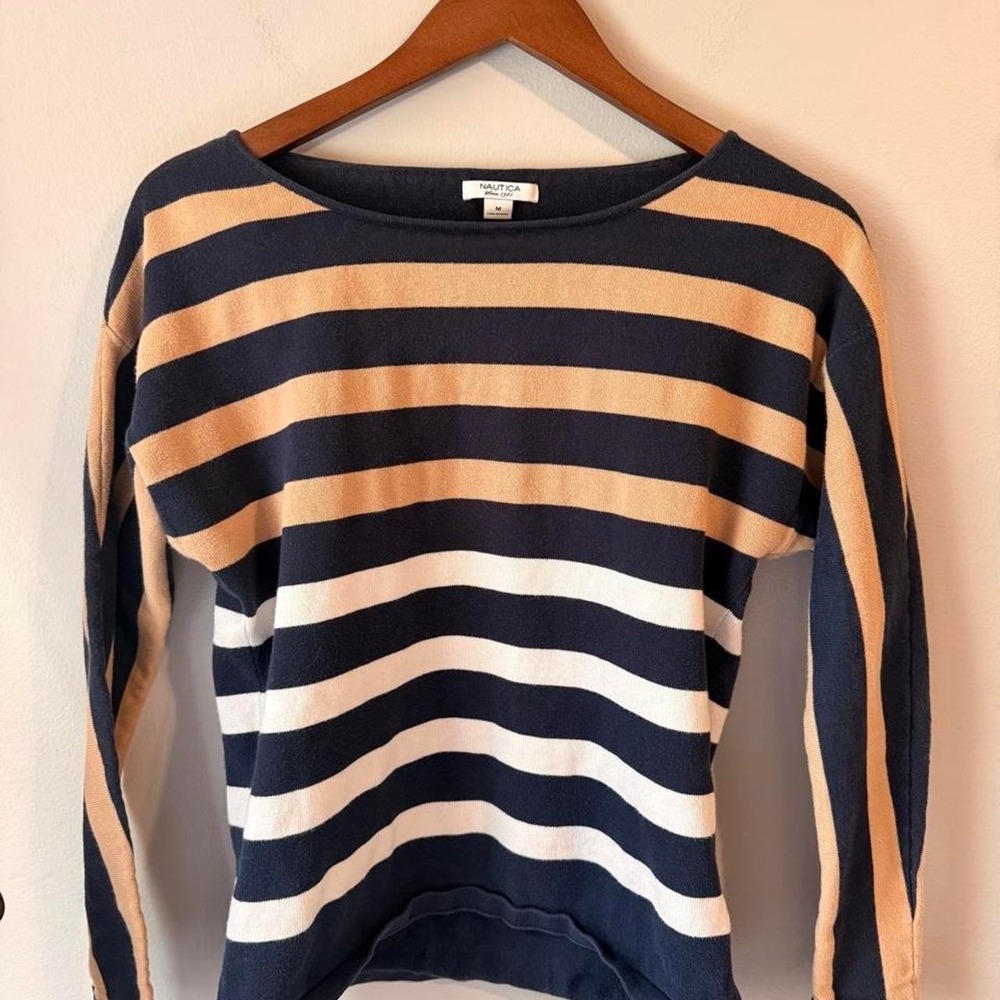 100% cotton Nautica navy striped long sleeve top Size M